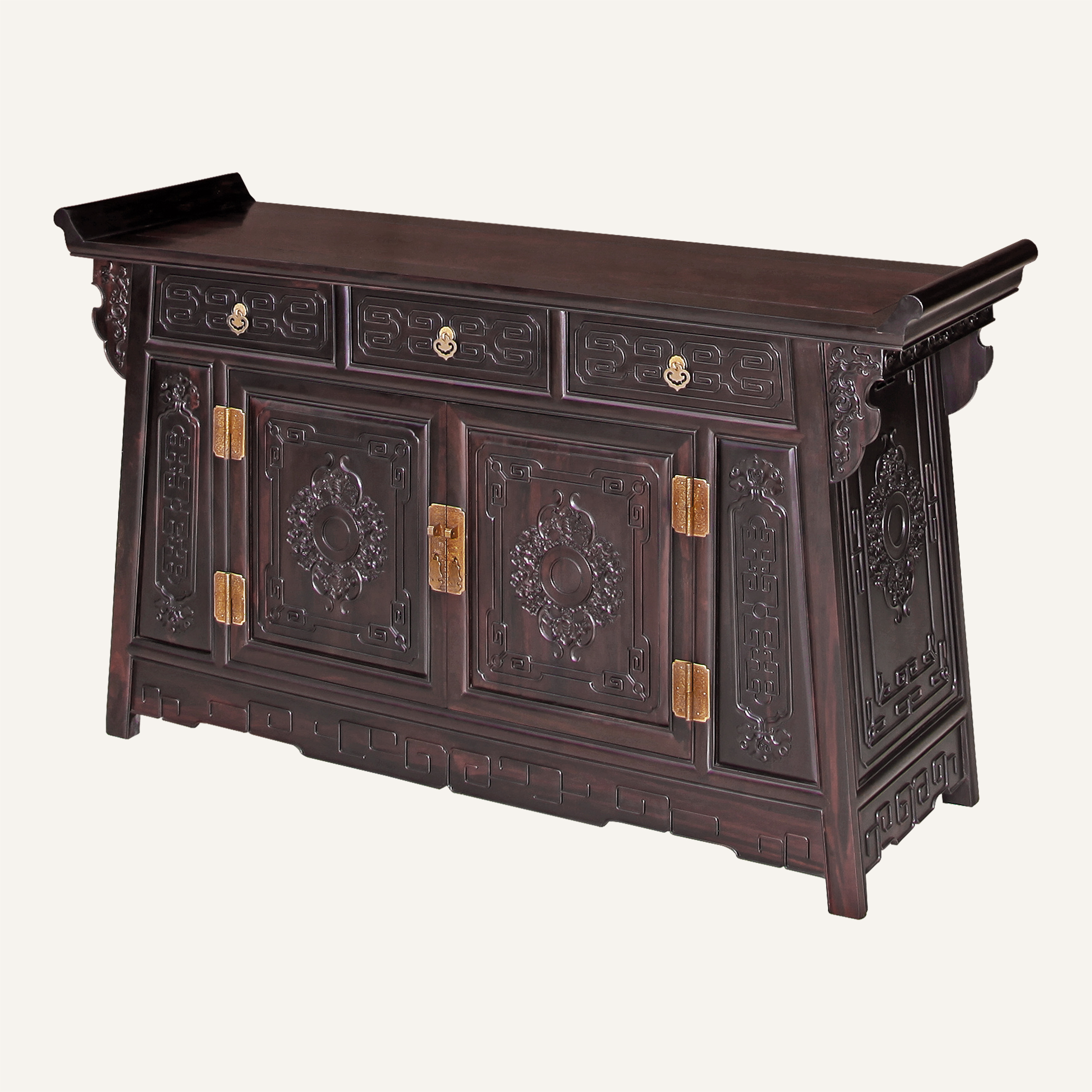 双门回纹翘头柜