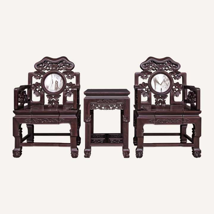 灵芝太师椅三件套·云石