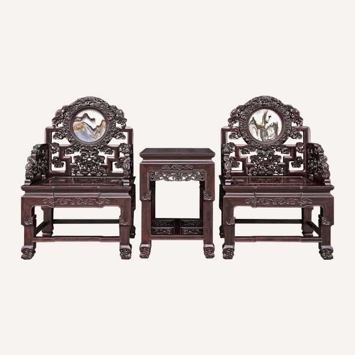 圆头灵芝太师椅三件套