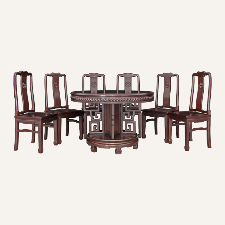 回纹圆桌七件套·寿字餐椅