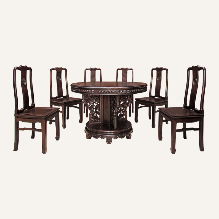 灵芝圆桌七件套·寿字餐椅