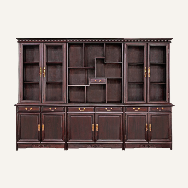 素面百宝书柜三组合