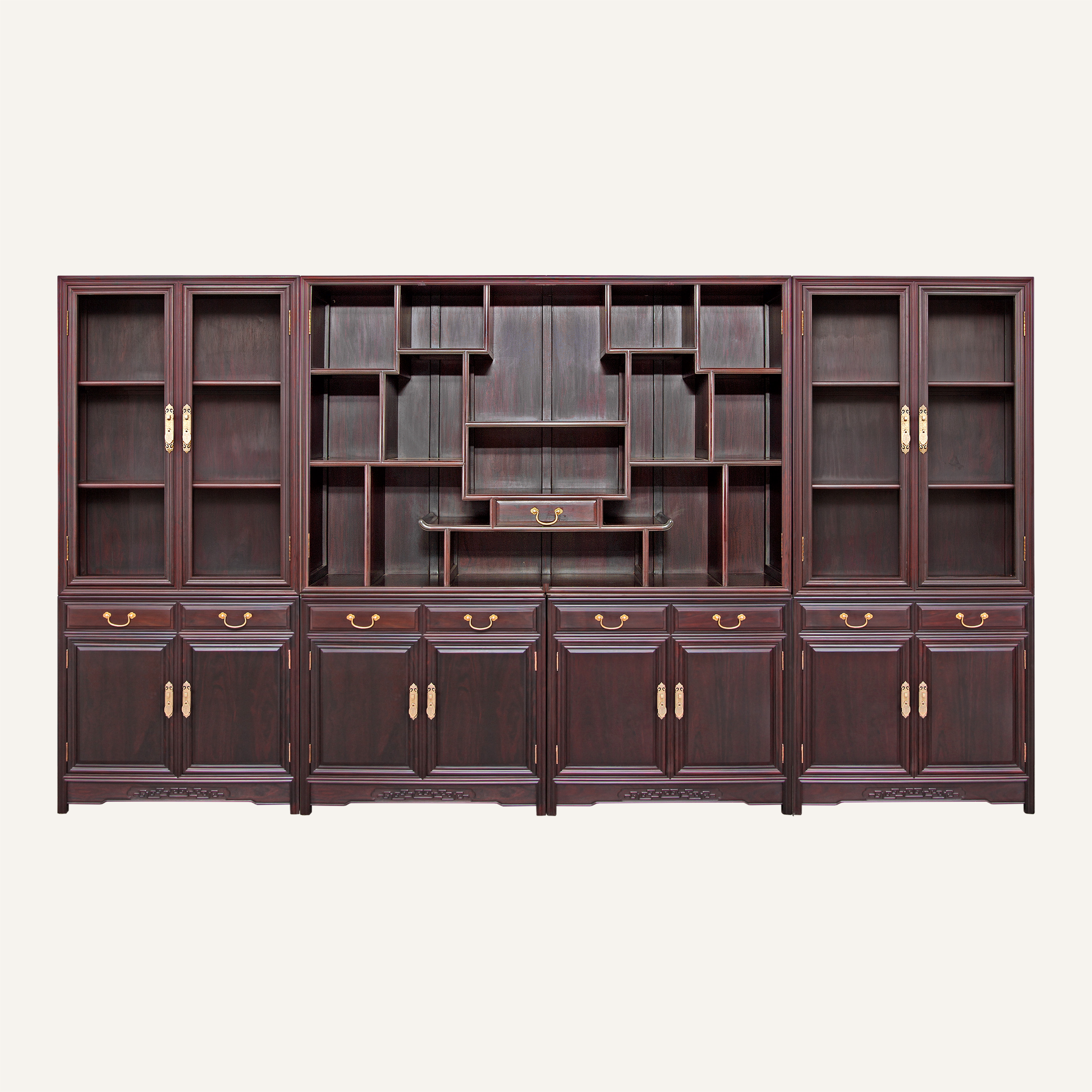 素面直角书柜四组合