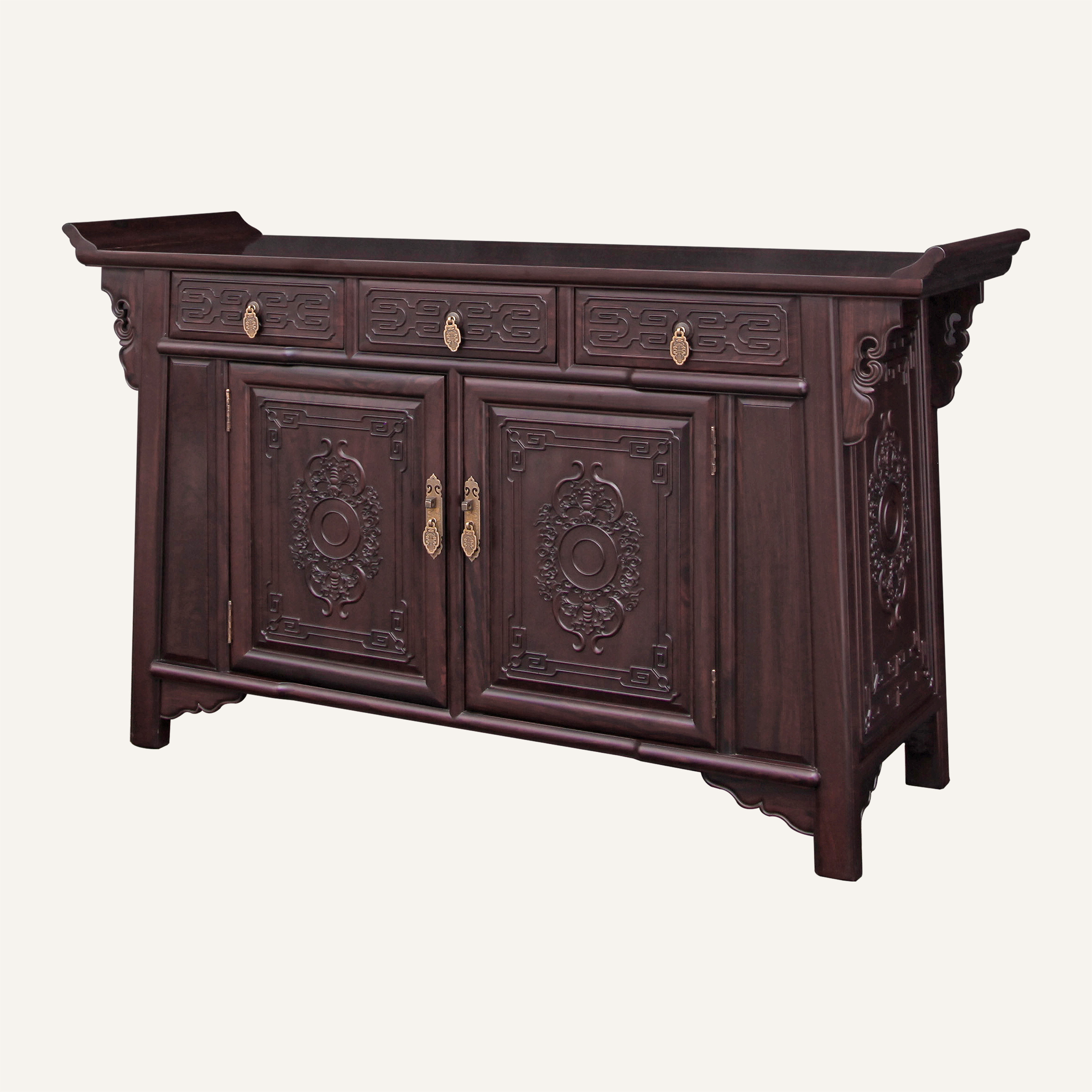 双门回纹翘头柜·少花